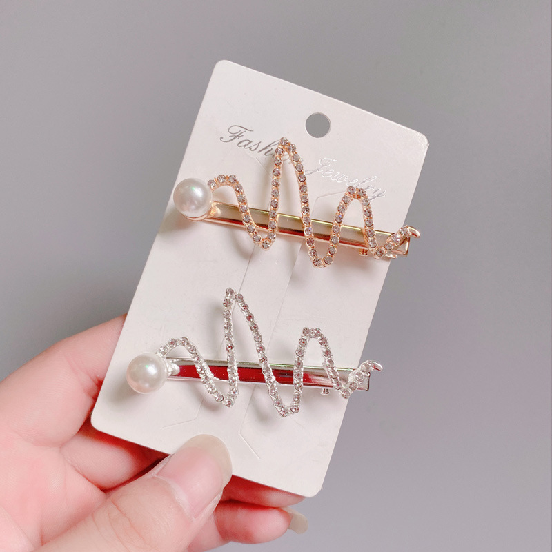Korean Style Rhinestone Snake Barrettes Personality Maiden Pearl Hairpin Creative Duckbill Clip Sub Bang Clip Push Head Accessories