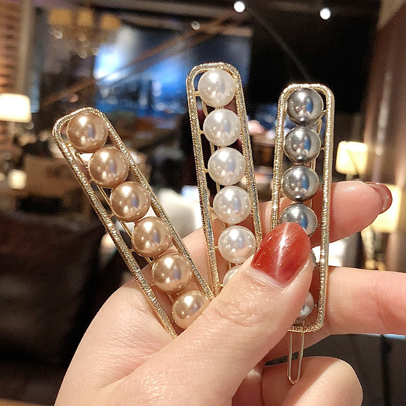 New Korean Style East Gate Travel Elegant Pearl Hairpin Metal Brushed Handmade Clip Adult Jewelry Women