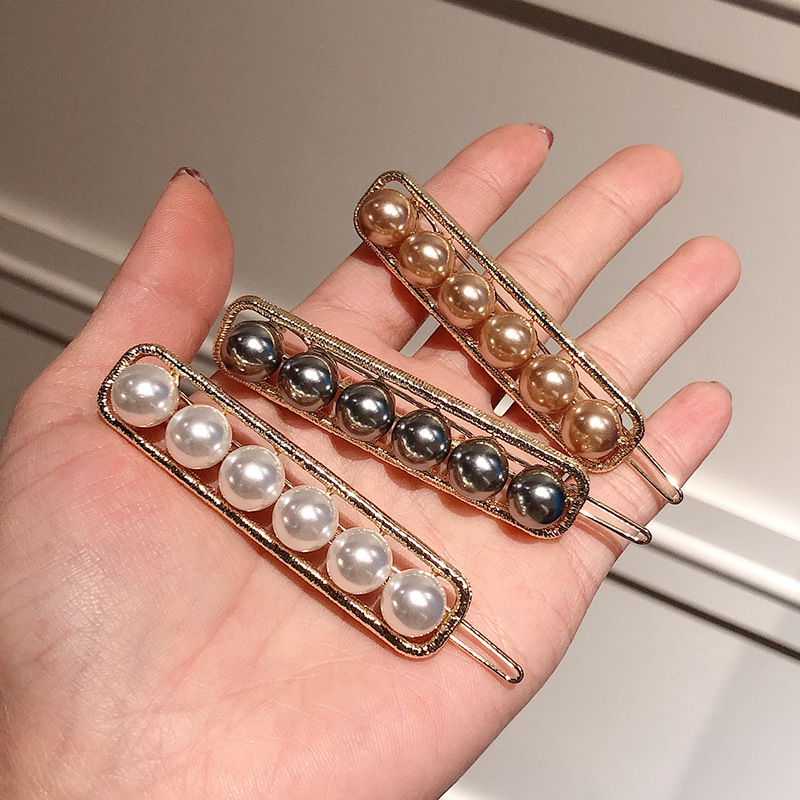 New Korean Style East Gate Travel Elegant Pearl Hairpin Metal Brushed Handmade Clip Adult Jewelry Women