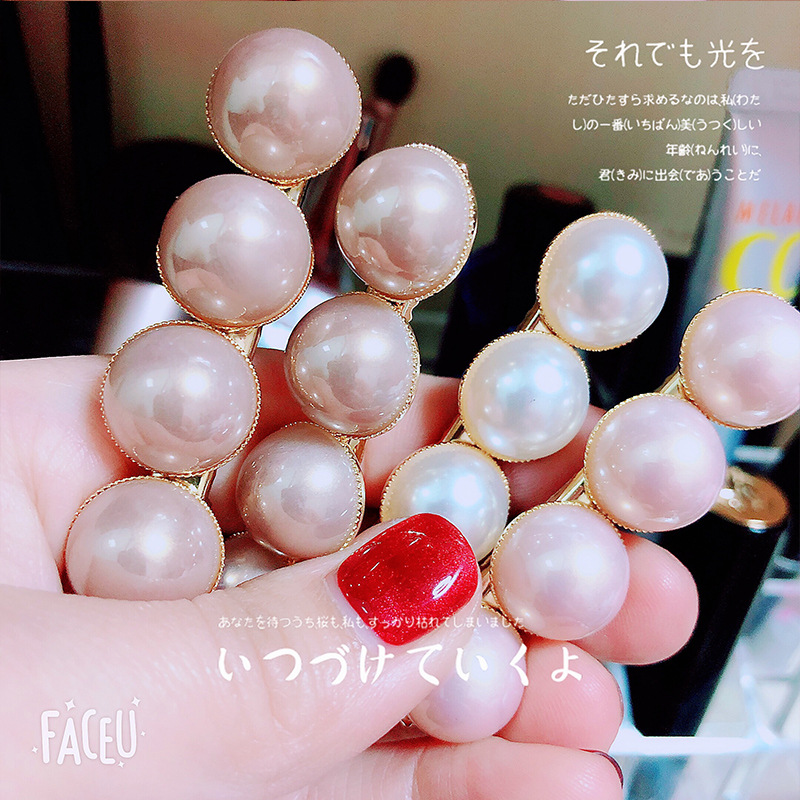 Manufacturers direct macaroon beans pearl hairpin sweet lovely young duck mouth hairpin bangs clip Korean women