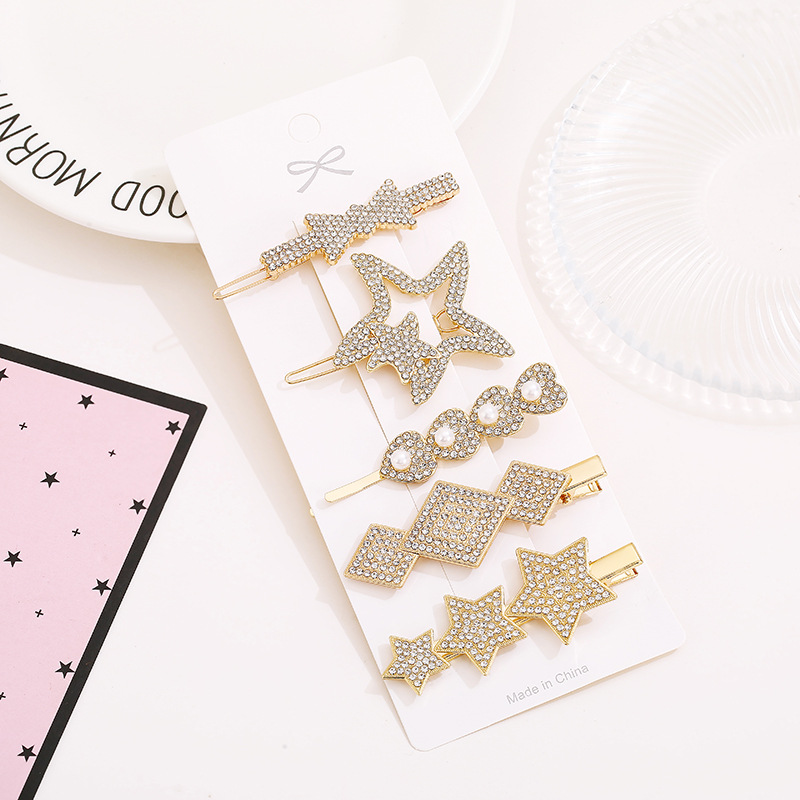 Korean Style Internet Celebrity Dongdaemun Feather Alloy Hairpin 6-Piece Set Scissors Pearl Hairpin Clip Clip Duckbill Clip