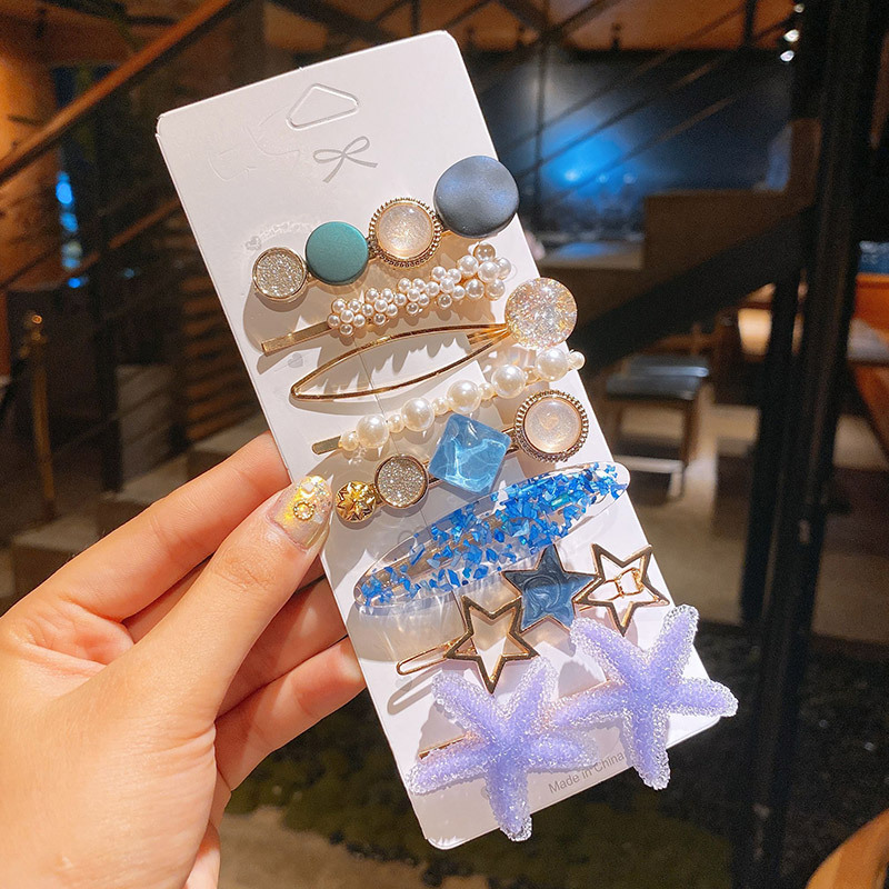 Korean Ins Pearl Hairpin Same Type as TikTok Starfish Eight-Piece Set Internet Celebrity Hair Clip Headdress Fringe Clip Side Clip Wholesale