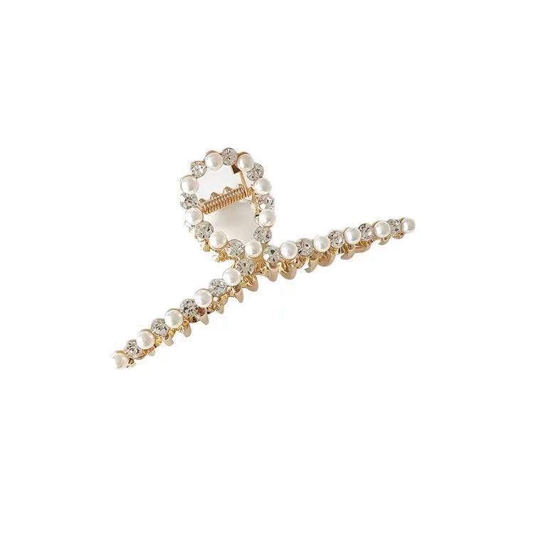 Women&#039;s Korean-Style Rhinestone Ins Pearl Hairpin Large Grip Hair Claw Hair Clip Top Clip Shark Clip Hairware