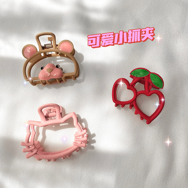 Pink Cute Bear Grip Temperament Back Head Metal Shark Clip Headdress Korean Sweet New Small Hair Clip Claw Hairpin