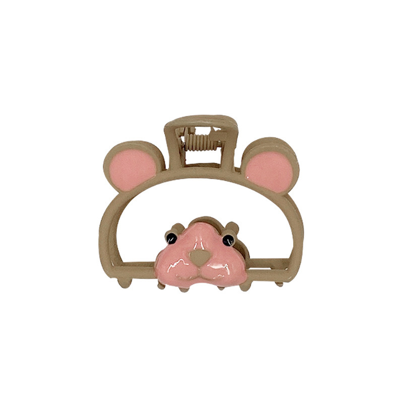 Pink Cute Bear Grip Temperament Back Head Metal Shark Clip Headdress Korean Sweet New Small Hair Clip Claw Hairpin