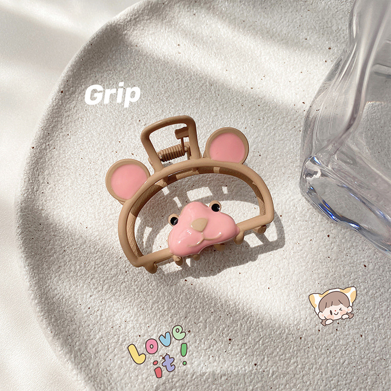 Pink Cute Bear Grip Temperament Back Head Metal Shark Clip Headdress Korean Sweet New Small Hair Clip Claw Hairpin