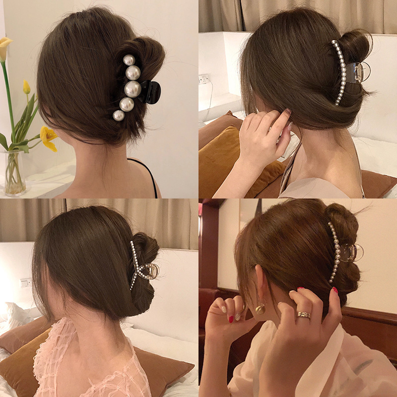 Pearl Grip Ins Hairpin Barrettes Korean Hair Claw Elegant Graceful Shark Clip Fixed Head Headdress Female
