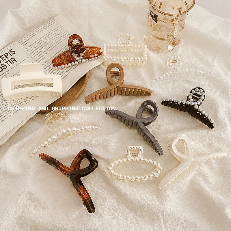 Pearl Grip Ins Hairpin Barrettes Korean Hair Claw Elegant Graceful Shark Clip Fixed Head Headdress Female