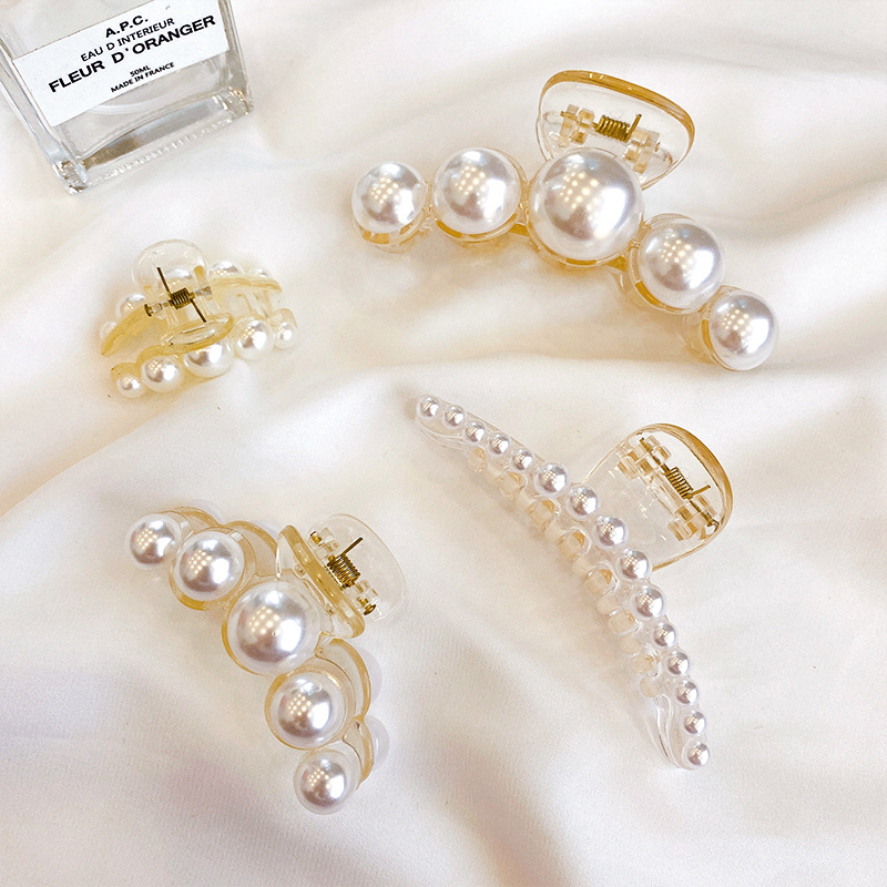  Female Back Head Large Internet Celebrity Ins Hair Claw Shark Clip Clamp Hairpin Top Clip Headdress Pearl Hairpin