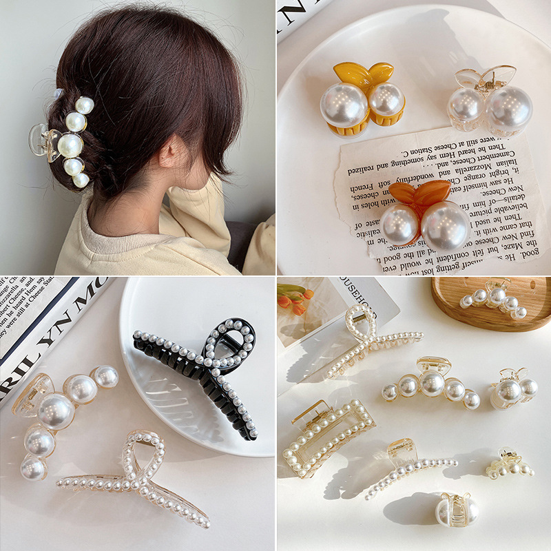  Female Back Head Large Internet Celebrity Ins Hair Claw Shark Clip Clamp Hairpin Top Clip Headdress Pearl Hairpin