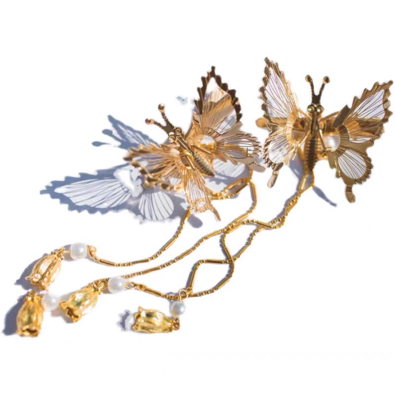 Antique Dragonfly Hair Claw Hairpin Tassel Buyao Maple Barrettes Hair Comb Butterfly Side Hair Pin Female Alloy Hairpin