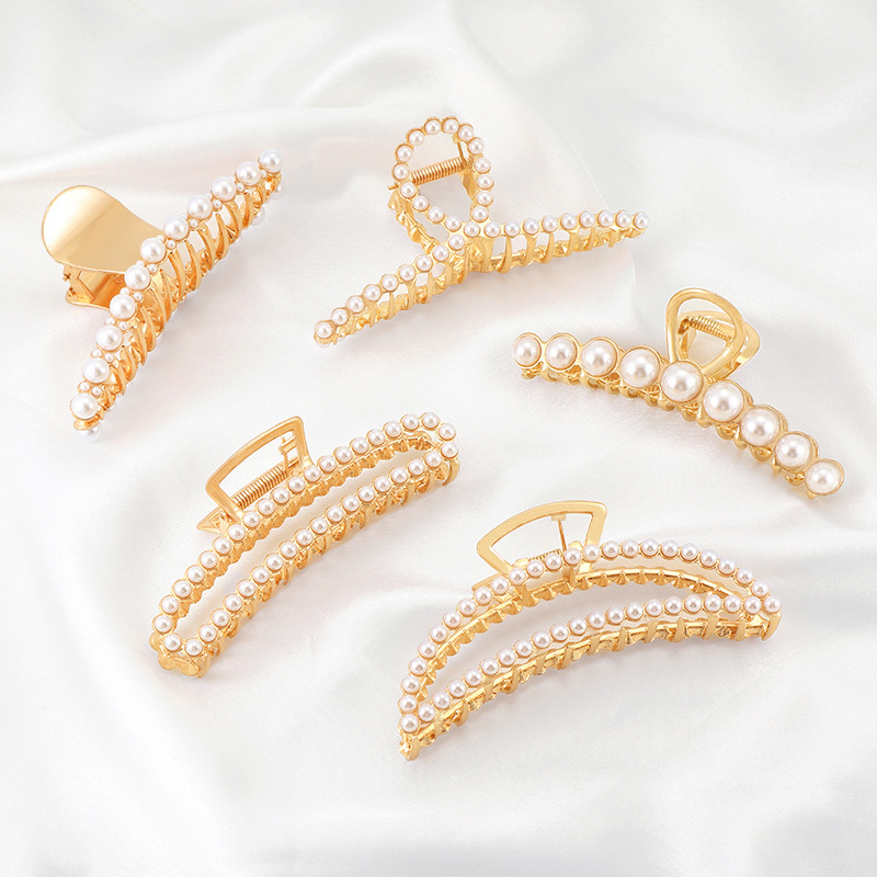 Women&#039;s Headdress Hair Volume More than Hair Claw Shark Clip Metal Hair Clip Jaw Clip Large Hairpin Pearl Hairpin