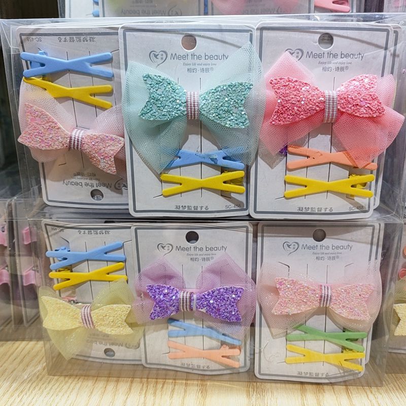 Korean Cartoon BB Hairpin Bow Combination Cartoon Flower Online Influencer Cute Tie Hair Parent-Child Hairpin Wholesale