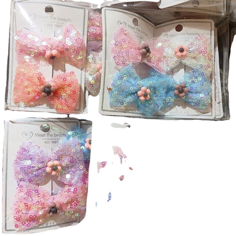 Korean Cartoon BB Hairpin Bow Combination Cartoon Flower Online Influencer Cute Tie Hair Parent-Child Hairpin Wholesale