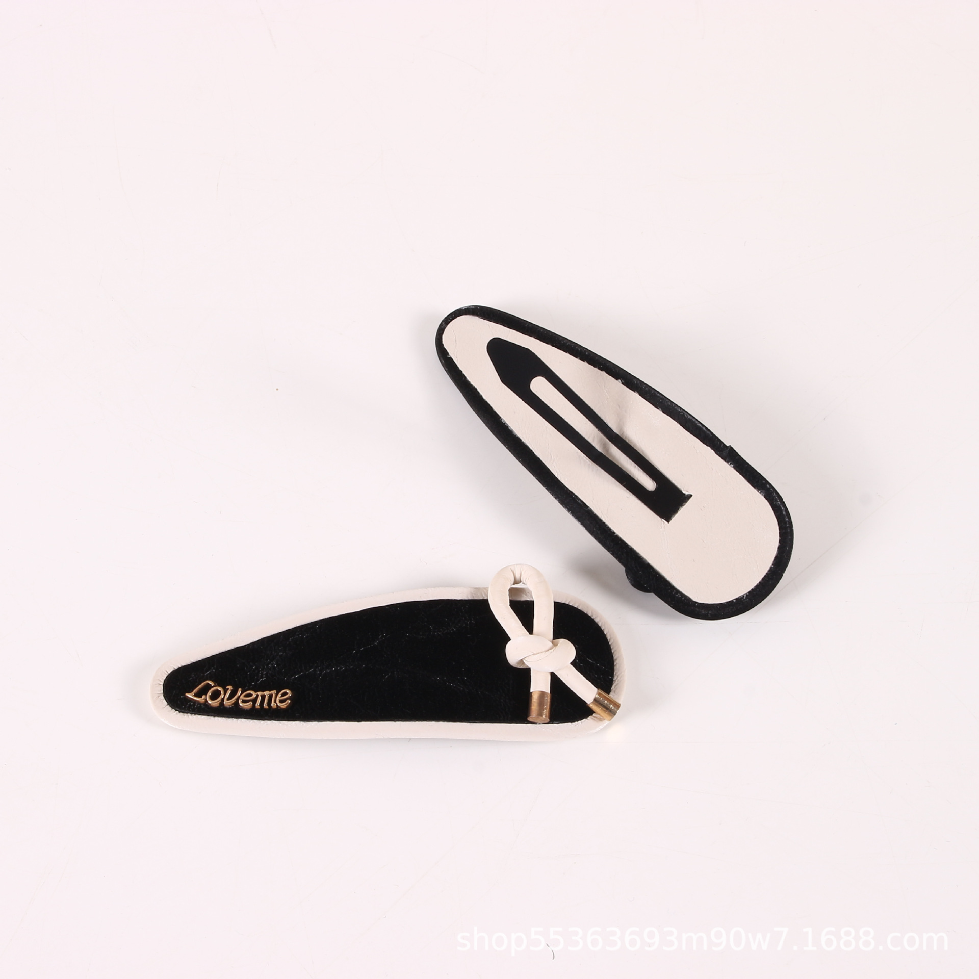 Chanel-Style Black and White Classic Leather BB Hairpin Side Clip Cute Simple Ins Hair Bow All-Match Leather Hairpin
