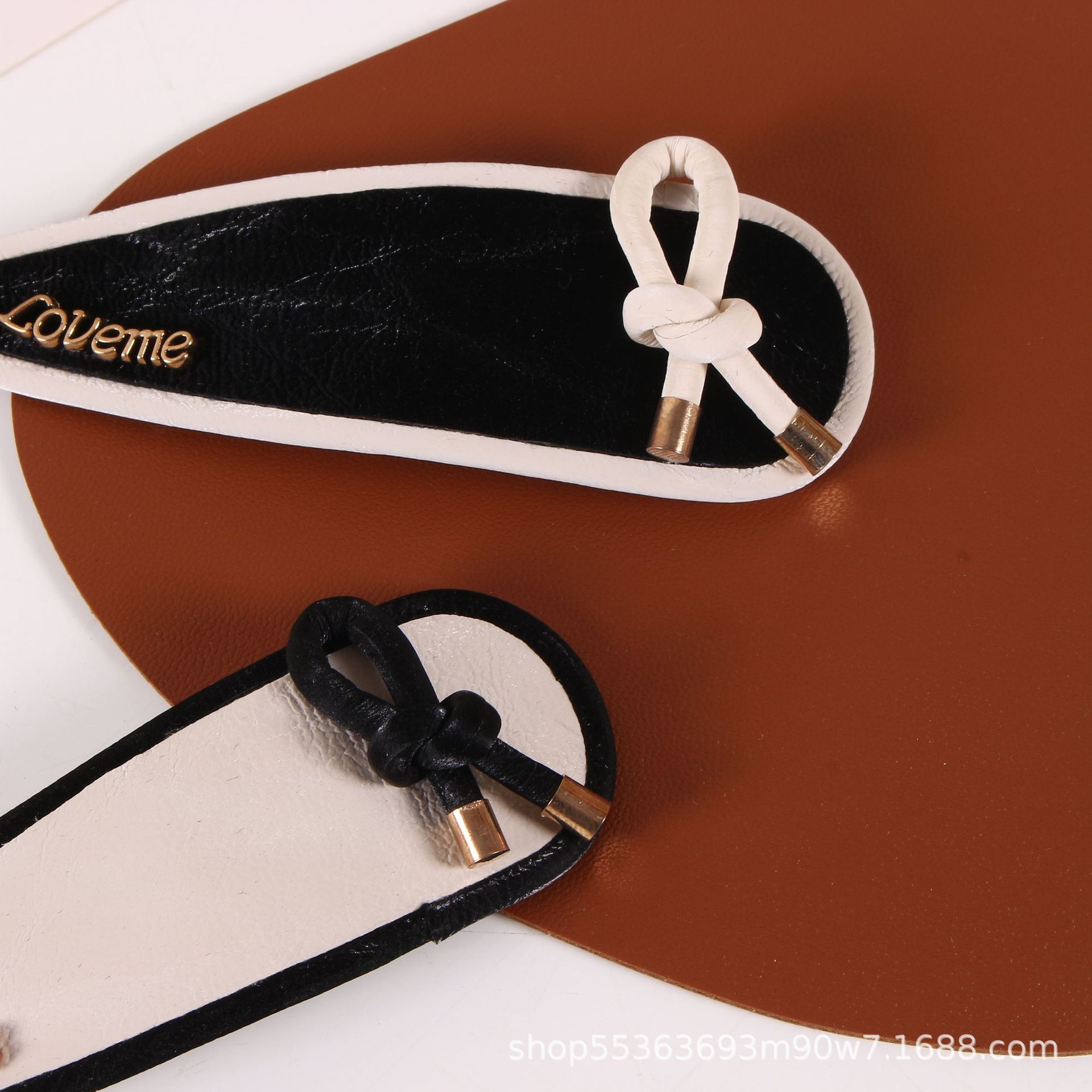 Chanel-Style Black and White Classic Leather BB Hairpin Side Clip Cute Simple Ins Hair Bow All-Match Leather Hairpin