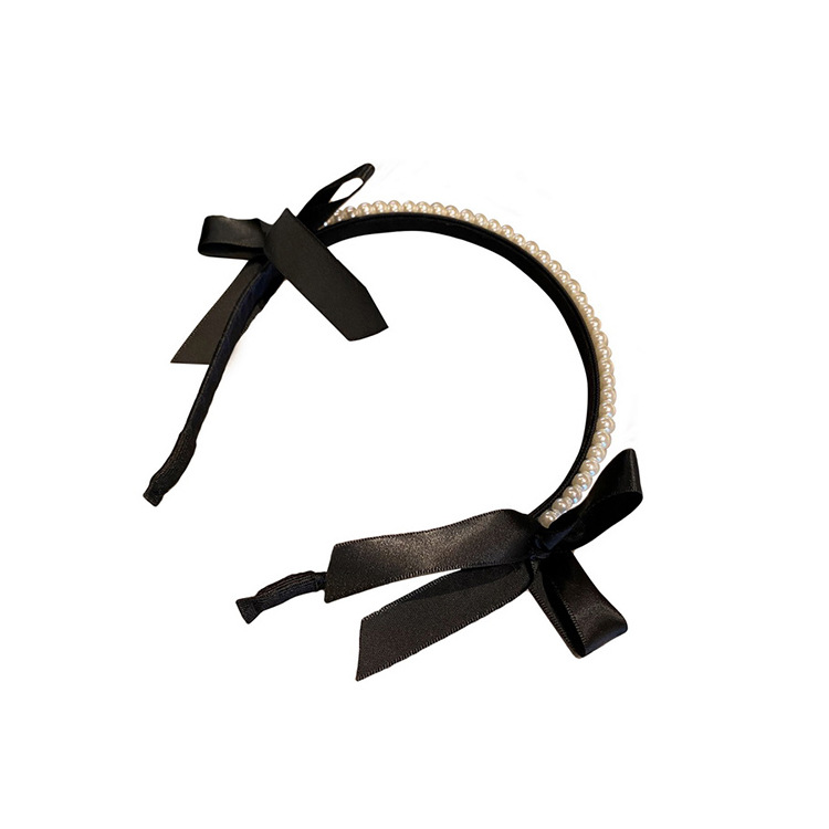 About Black ~ French Black Headband Sweet Black Pearl Hairpin Knitted Headband Height Increasing Headband Wide Edge Hair