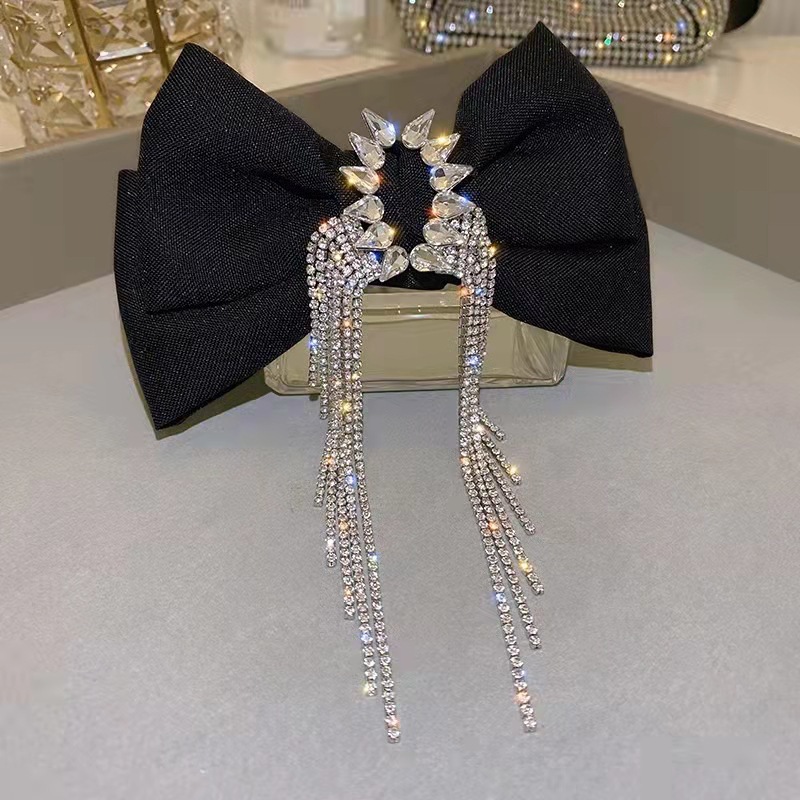 Black Bow Headdress Women &#039;S New Tassel Exquisite Spring Hairpin High-End Korean-Style Back Head Hair Accessories