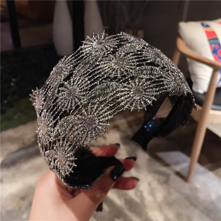 Korean New Super Fairy Black Lace Petals Sunflower Wide Version Headband Hairband Hairpin Summer Hair Accessories