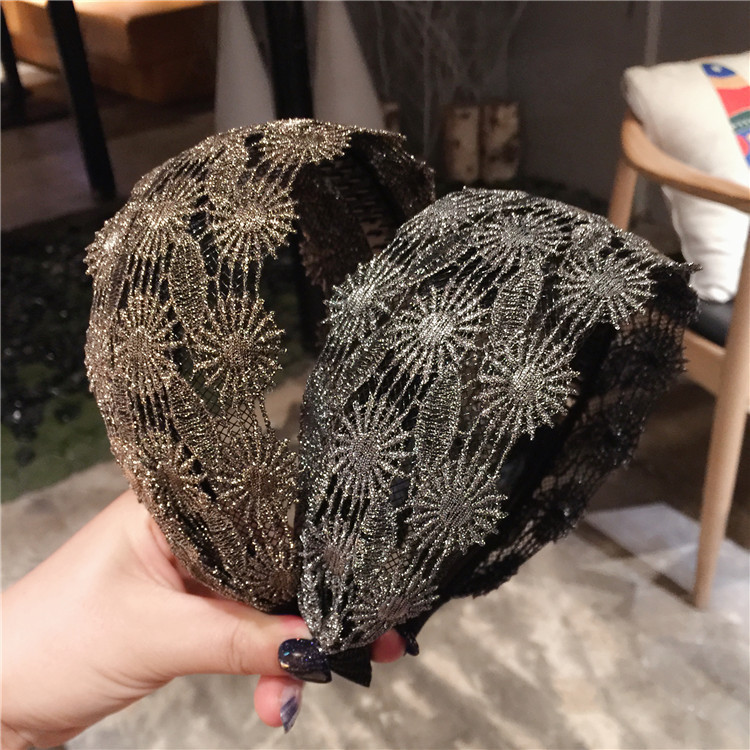 Korean New Super Fairy Black Lace Petals Sunflower Wide Version Headband Hairband Hairpin Summer Hair Accessories