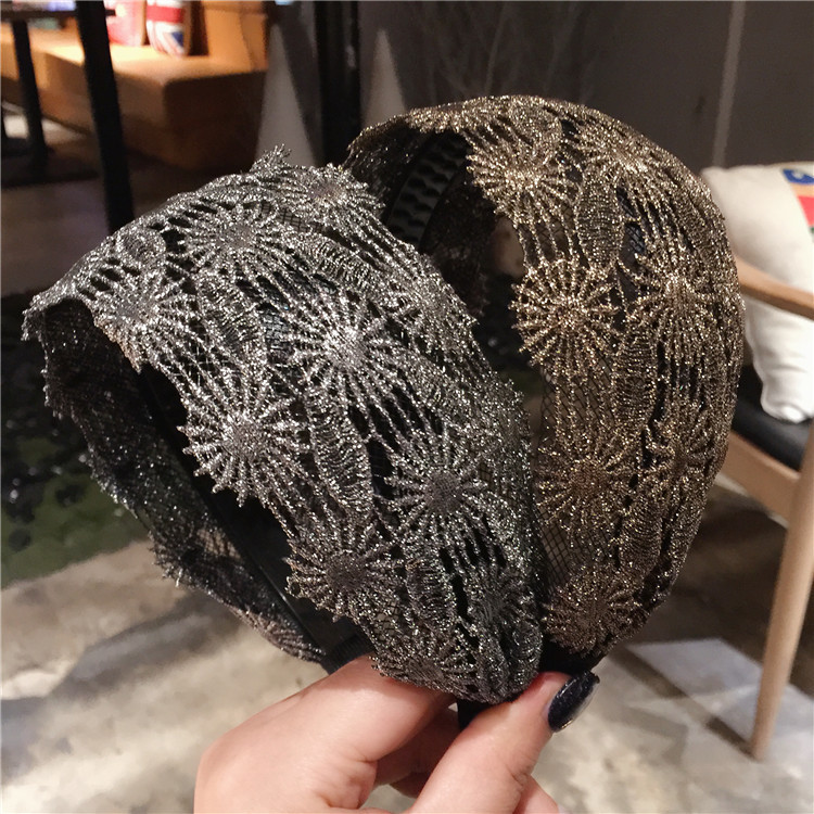 Korean New Super Fairy Black Lace Petals Sunflower Wide Version Headband Hairband Hairpin Summer Hair Accessories