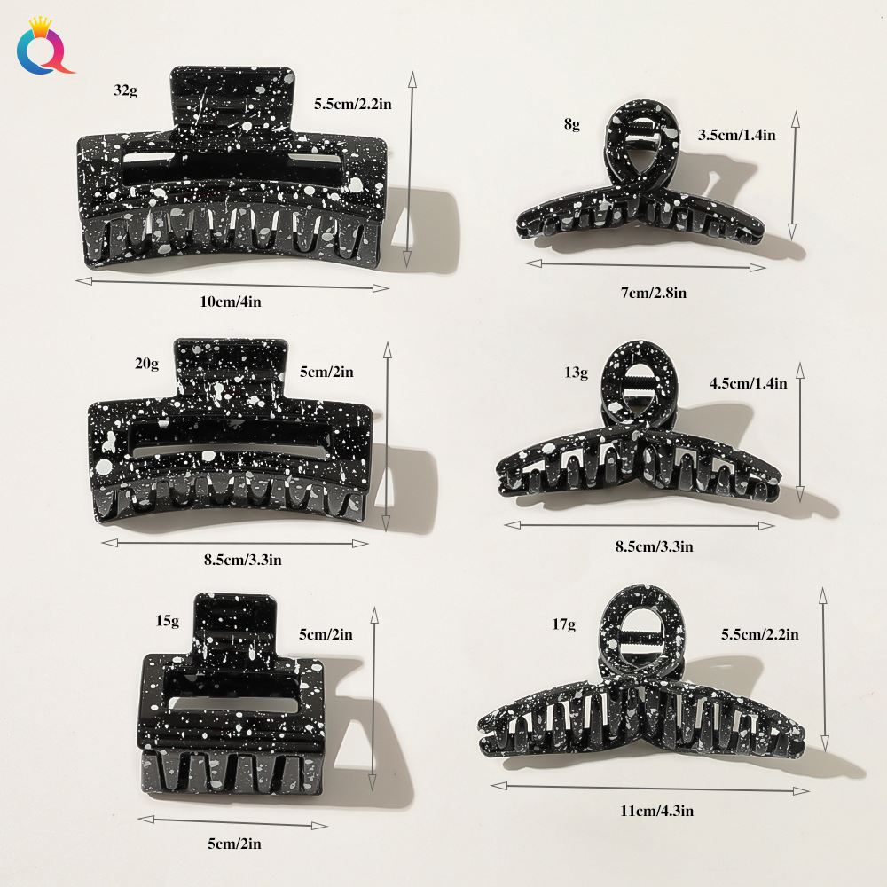 Cross-Border New Arrival Paint Spray Plate Hair Jaw Clip Elegant Ink Black and White Cross Square Hairpin Hair Accessories