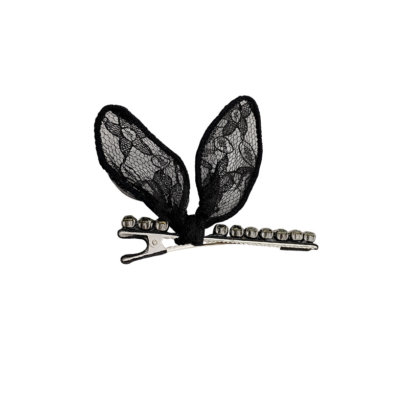 2021korean Bangs Clip Duckbill Clip Black Lace Rabbit Ears Bow Sweet Cute Adult Hairpin Rabbit Hairpin