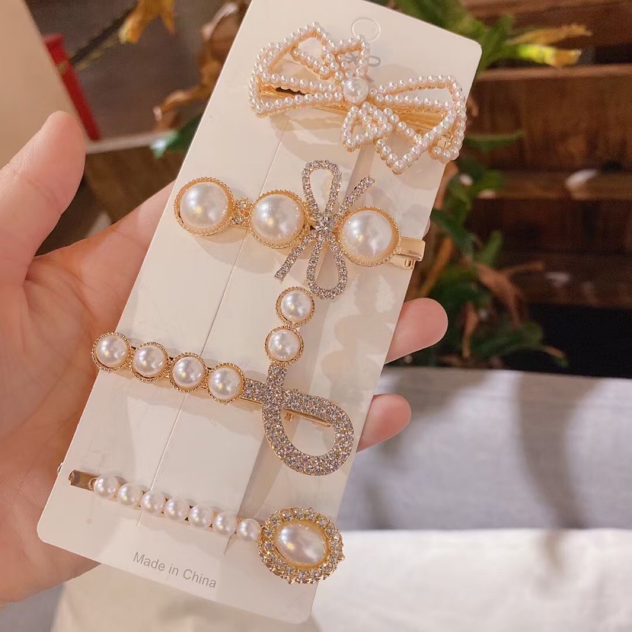 Best-Seller on Douyin Diamond Hair Clip Four-Piece Hair Floral White Cute Women&#039;s Side Clip Bow Alloy Hairpin