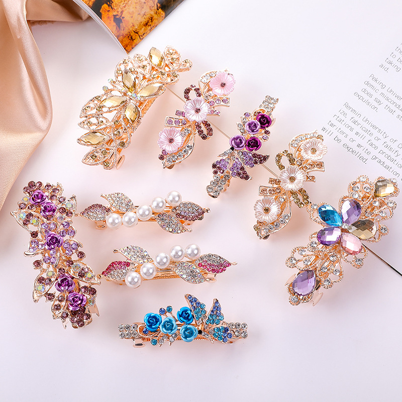  Top Clip Rhinestone Spring Clip Crystal Ponytail Clip Back Head Headwear Updo Hair Accessories Diamond Hairpin