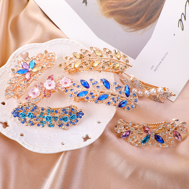  Top Clip Rhinestone Spring Clip Crystal Ponytail Clip Back Head Headwear Updo Hair Accessories Diamond Hairpin