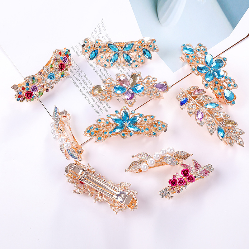  Top Clip Rhinestone Spring Clip Crystal Ponytail Clip Back Head Headwear Updo Hair Accessories Diamond Hairpin
