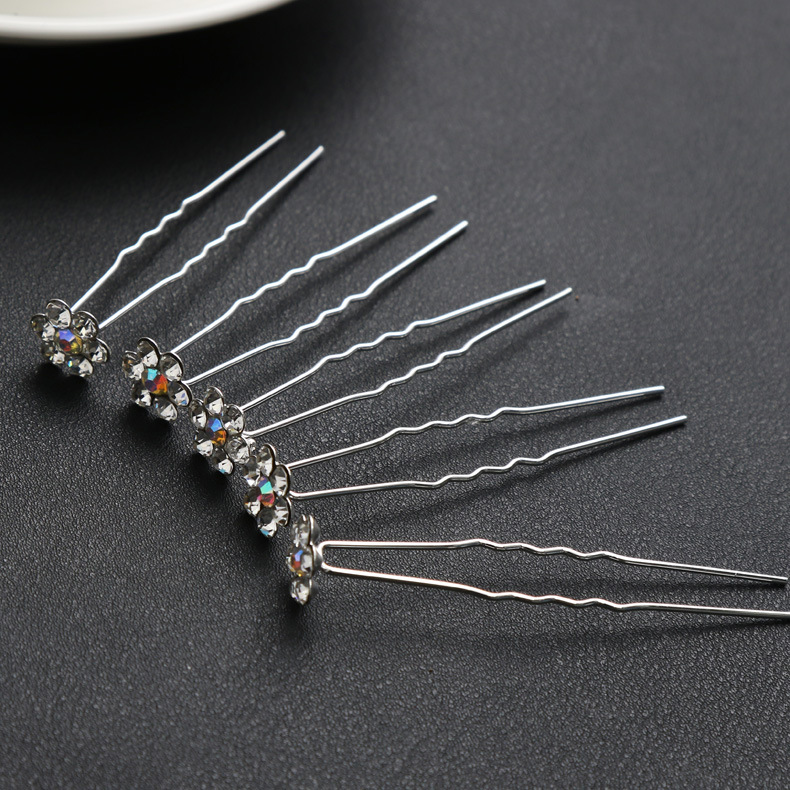 New Hot Sale Alloy Pearl U-Shaped Hair Pin Bride Coiled Hair Hairpin Pearl Flower Diamond Hair Clip Wholesale