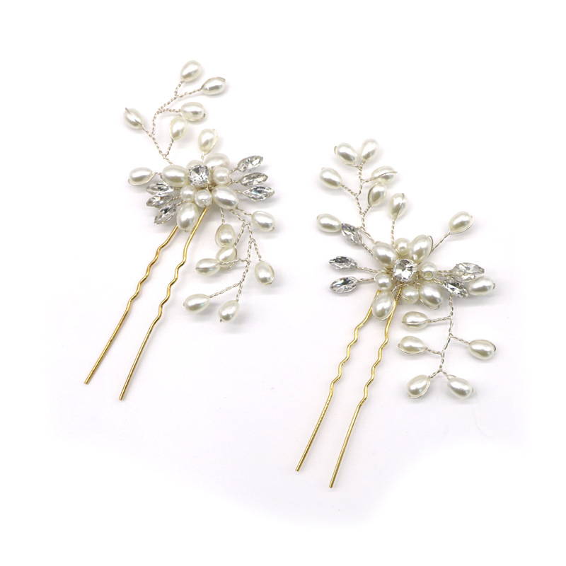 New Hot Sale Alloy Pearl U-Shaped Hair Pin Bride Coiled Hair Hairpin Pearl Flower Diamond Hair Clip Wholesale