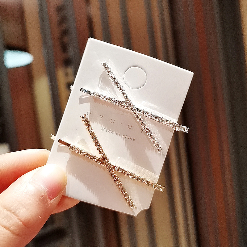 Korean Internet Celebrity X-Shaped Rhinestone Barrettes Full Diamond Super Shiny Personality Girl Cross Hairpin Hairpin Headwear Clip