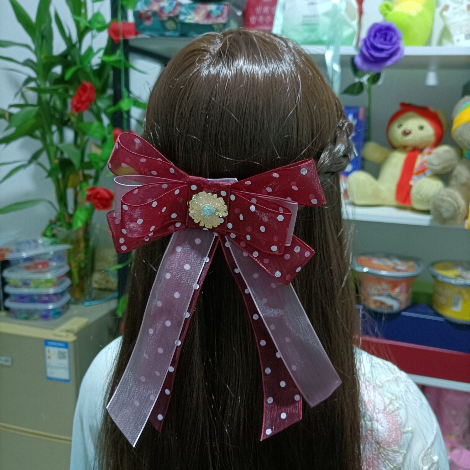 2022 Handmade New Red Bow Hairpin Duckbilled Headdress Diamond Ancient Style Super Fairy Long Streamer Princess Hairpin