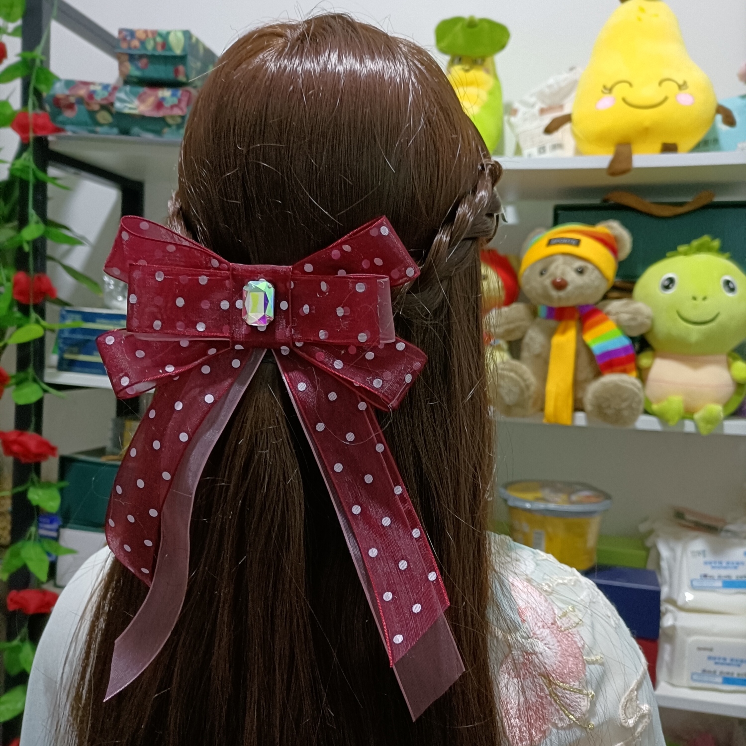 2022 Handmade New Red Bow Hairpin Duckbilled Headdress Diamond Ancient Style Super Fairy Long Streamer Princess Hairpin