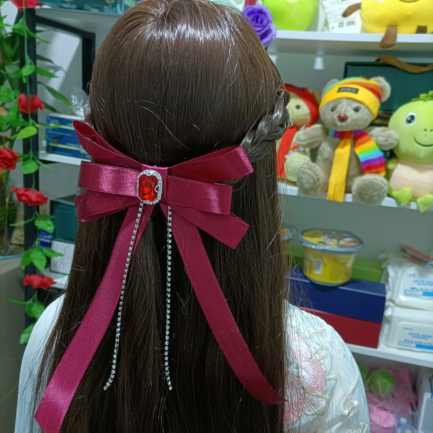 2022 Handmade New Red Bow Hairpin Duckbilled Headdress Diamond Ancient Style Super Fairy Long Streamer Princess Hairpin