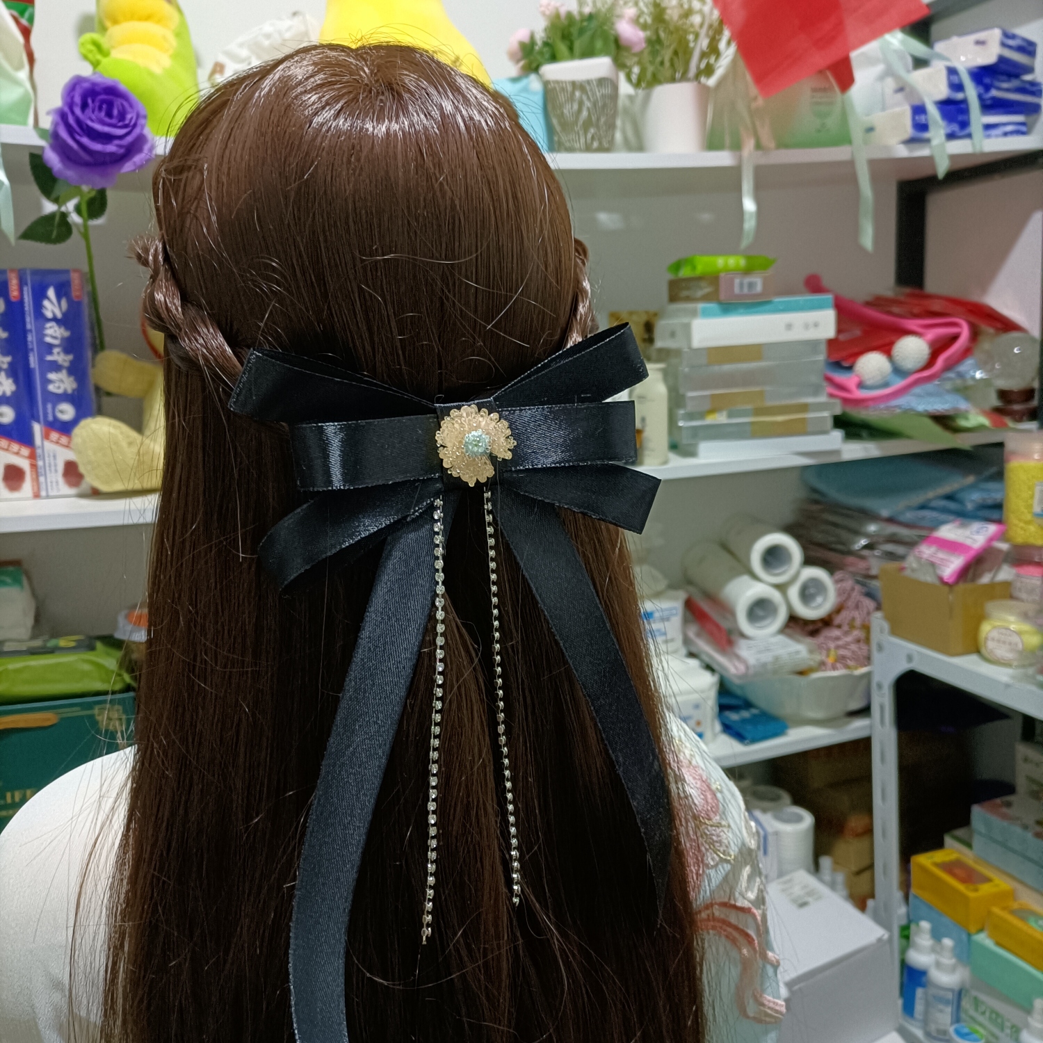 2022 Handmade New Red Bow Hairpin Duckbilled Headdress Diamond Ancient Style Super Fairy Long Streamer Princess Hairpin