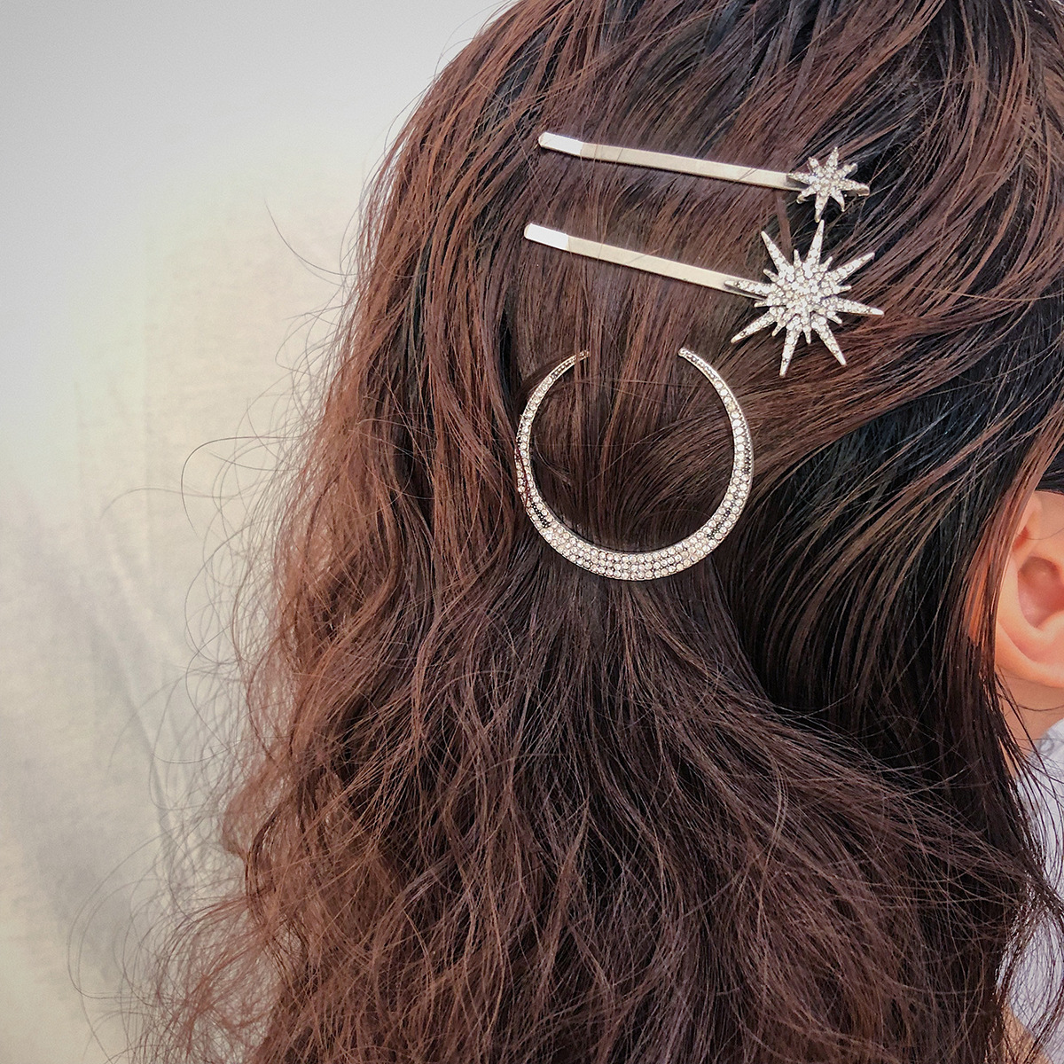 Europe and America joker set diamond creative combination hair ornaments simple geometry moon snowflake star clip hairpin a word getting out