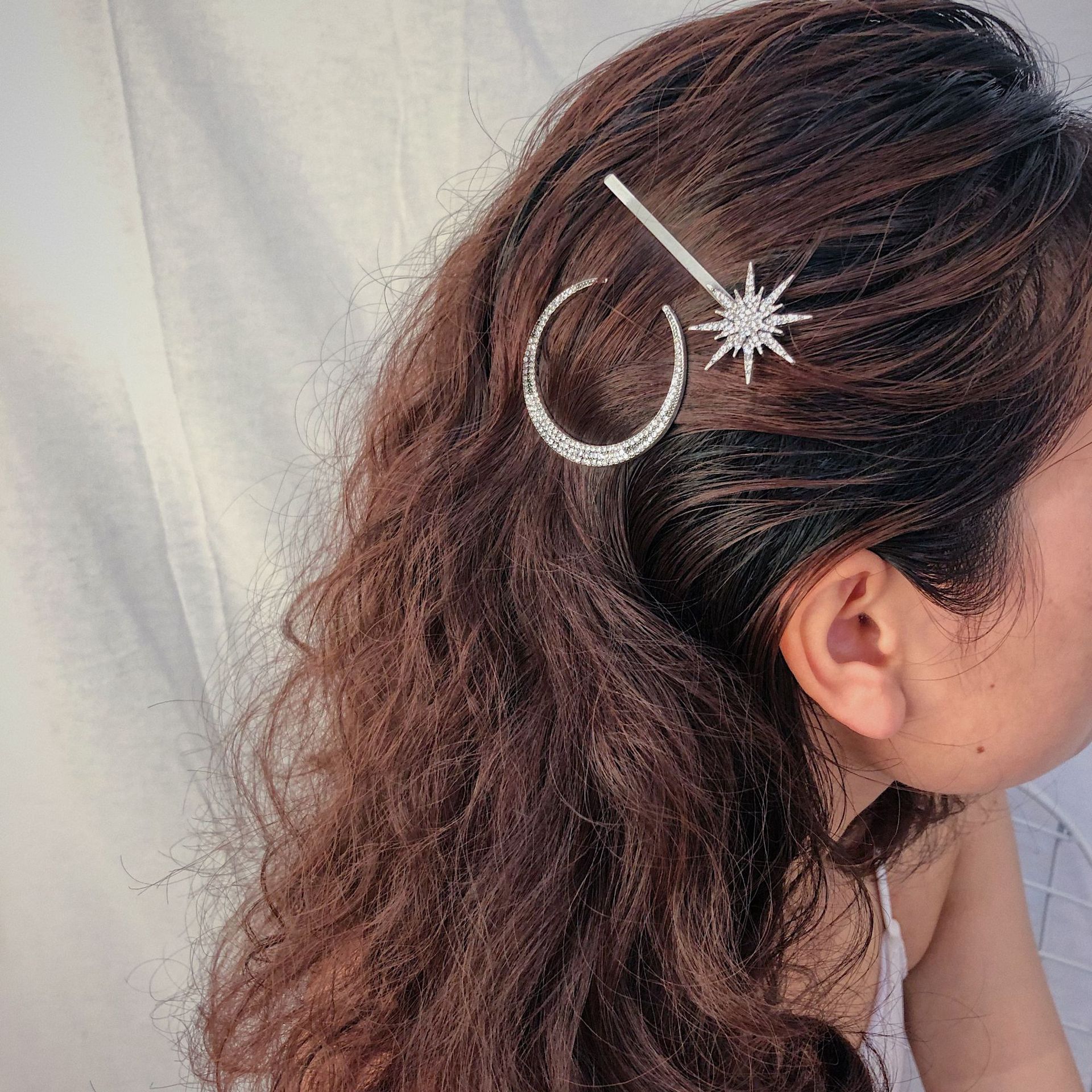 Europe and America joker set diamond creative combination hair ornaments simple geometry moon snowflake star clip hairpin a word getting out