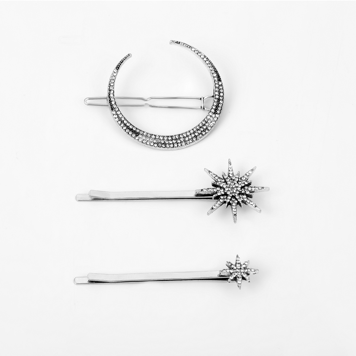 Europe and America joker set diamond creative combination hair ornaments simple geometry moon snowflake star clip hairpin a word getting out