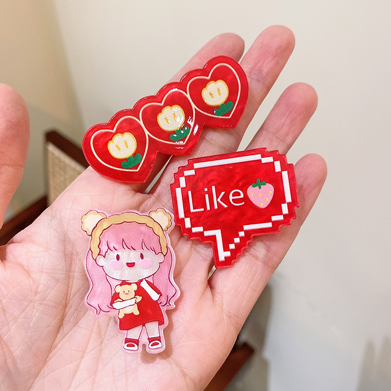 Cartoon Cute Bear Barrettes Three-Piece Set Internet Influencer Hairpin Acrylic Side Clip Female Good Luck Continuous Barrettes