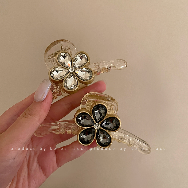 Acrylic Rhinestone Flower Hair Clip Korean Design Ins Style Retro Elegant Hairpin Fashion Simple Hair Accessories