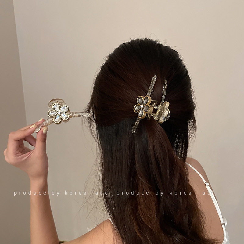 Acrylic Rhinestone Flower Hair Clip Korean Design Ins Style Retro Elegant Hairpin Fashion Simple Hair Accessories