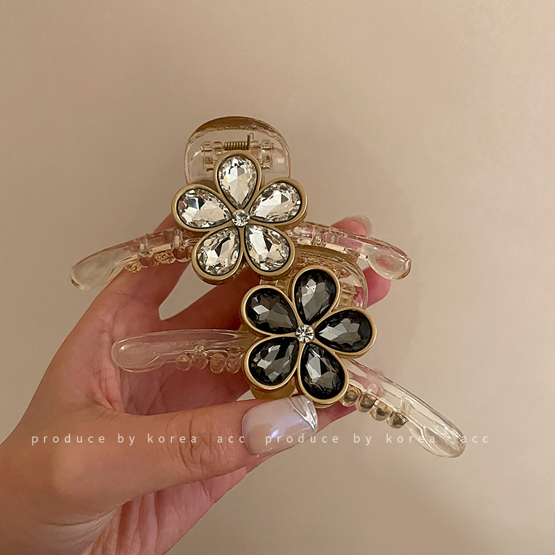 Acrylic Rhinestone Flower Hair Clip Korean Design Ins Style Retro Elegant Hairpin Fashion Simple Hair Accessories