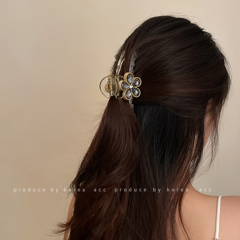 Acrylic Rhinestone Flower Hair Clip Korean Design Ins Style Retro Elegant Hairpin Fashion Simple Hair Accessories