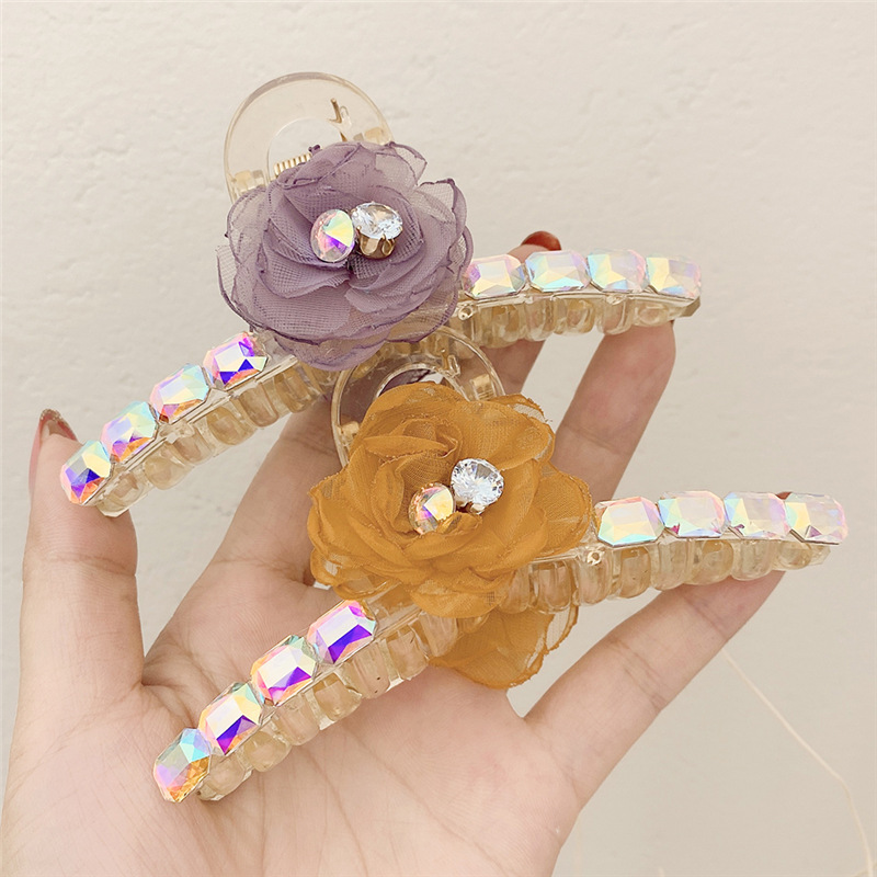 Large Hair Jaw Clip 2021 Acrylic Elegant Hair Clip Headwear Female Rhinestone Internet Celebrity Shark Clip Rose Hairpin
