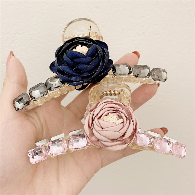 Large Hair Jaw Clip 2021 Acrylic Elegant Hair Clip Headwear Female Rhinestone Internet Celebrity Shark Clip Rose Hairpin