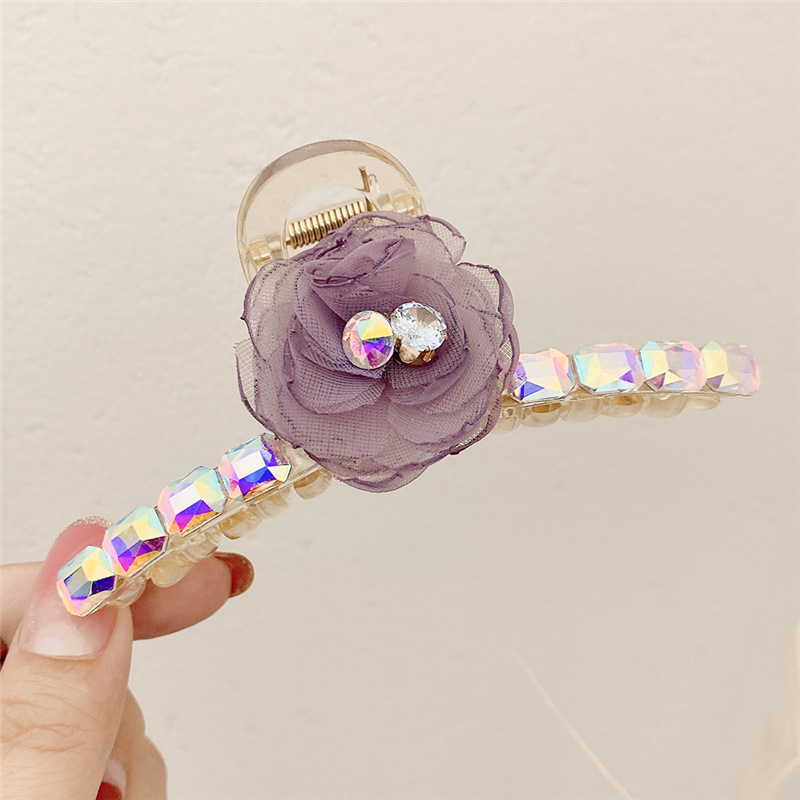 Large Hair Jaw Clip 2021 Acrylic Elegant Hair Clip Headwear Female Rhinestone Internet Celebrity Shark Clip Rose Hairpin