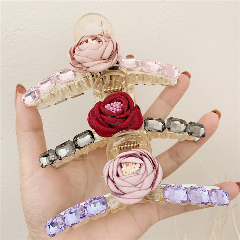 Large Hair Jaw Clip 2021 Acrylic Elegant Hair Clip Headwear Female Rhinestone Internet Celebrity Shark Clip Rose Hairpin